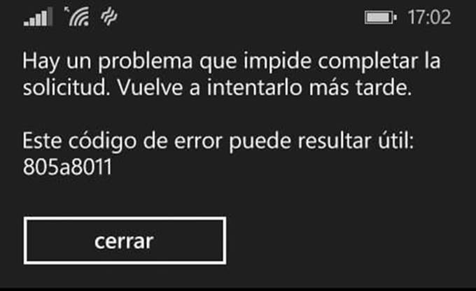 Код 805а8011 что за ошибка телефона Нокиа Люмия Windows