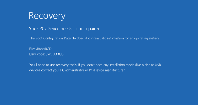 Ошибку 0xc0000098 исправить при установке Windows