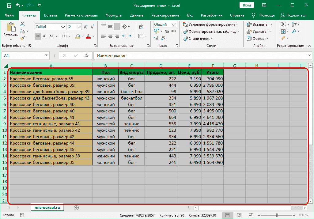 Выделение всех ячеек на листе в Excel