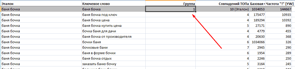 Нумерация первого значения группы