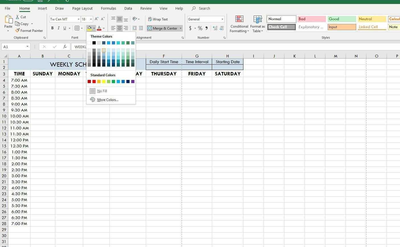 Снимок экрана цвета заливки