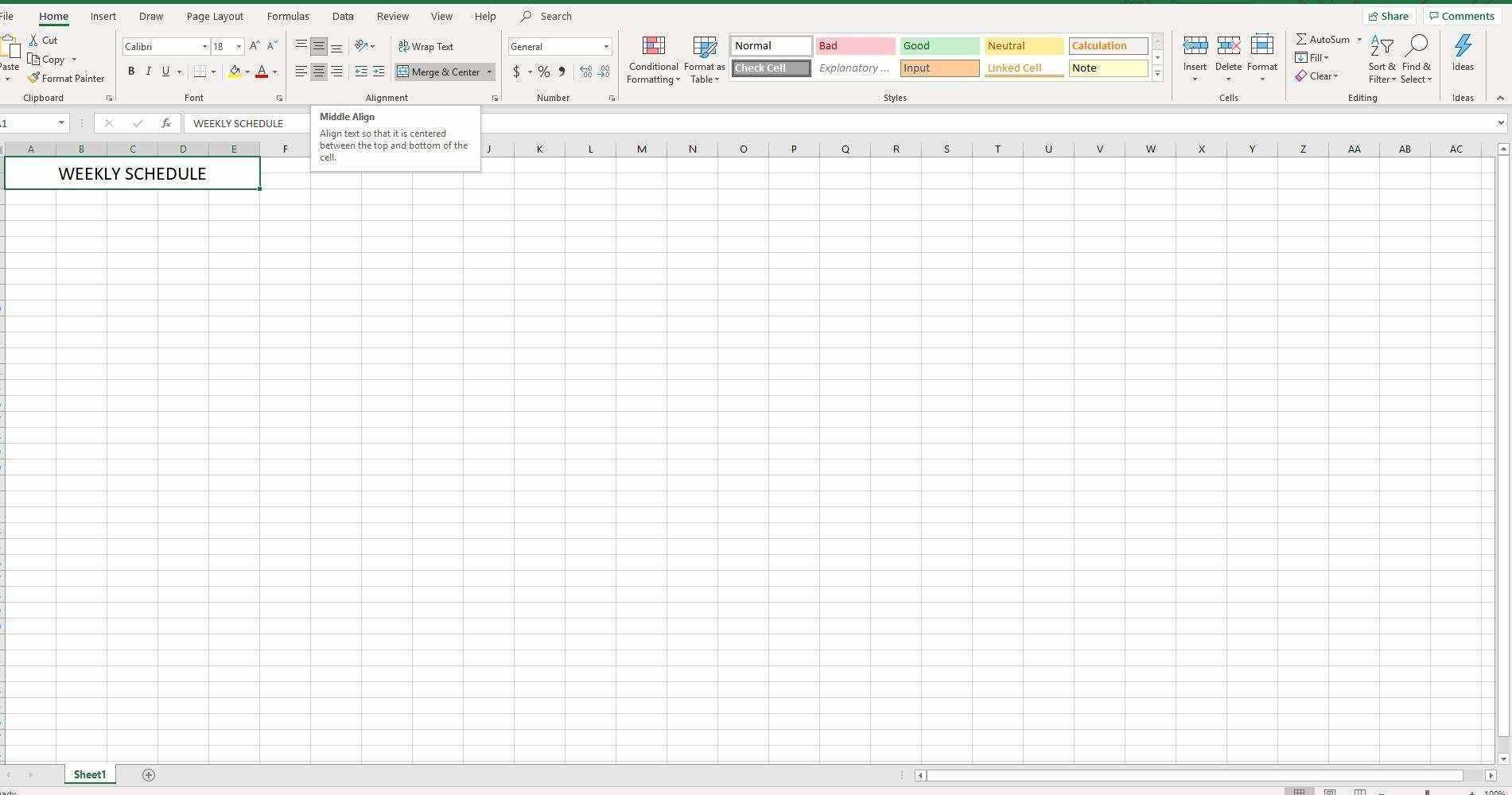 Снимок экрана: Среднее выравнивание в группе выравнивания