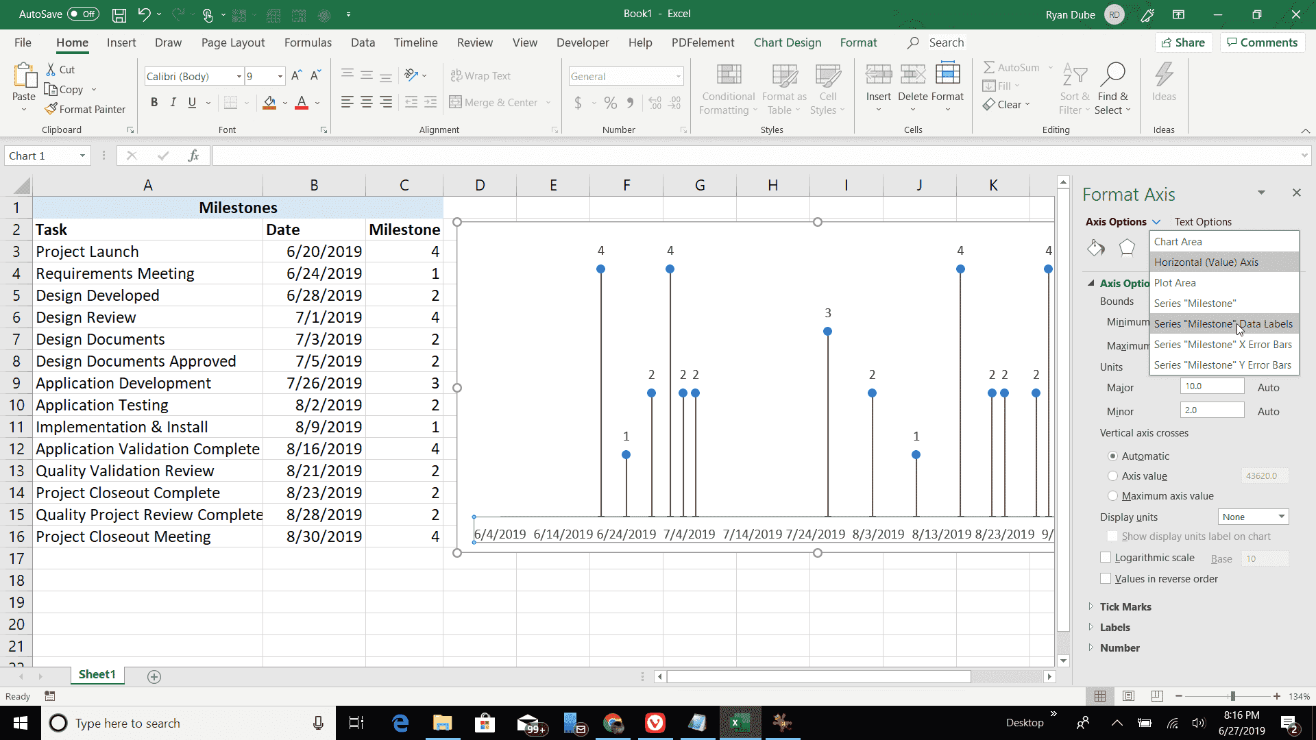 Снимок экрана настройки метки данных серии