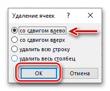 Подтвердите удаление ячейки на вкладке Макет группы Работа с таблицами в Microsoft Word