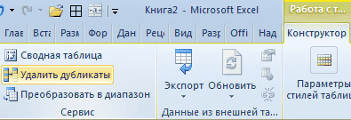 Как удалить дубликаты в Excel с помощью таблиц