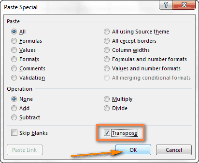 Транспонировать данные в Excel