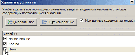Как удалить дубликаты в Excel с помощью таблиц