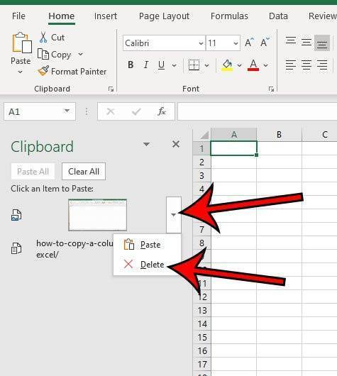 как удалить элемент из буфера обмена excel