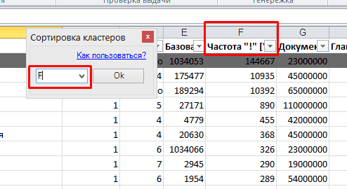 Классификация кластеров в листе по точной частоте