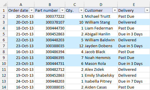 Цвет строки по значению ячейки в Excel