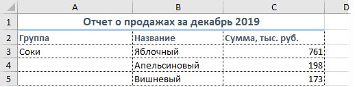 Напишите в центре объединенной ячейки 