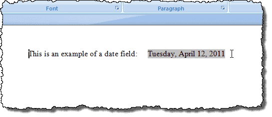 Пример заливки поля в Word 2007