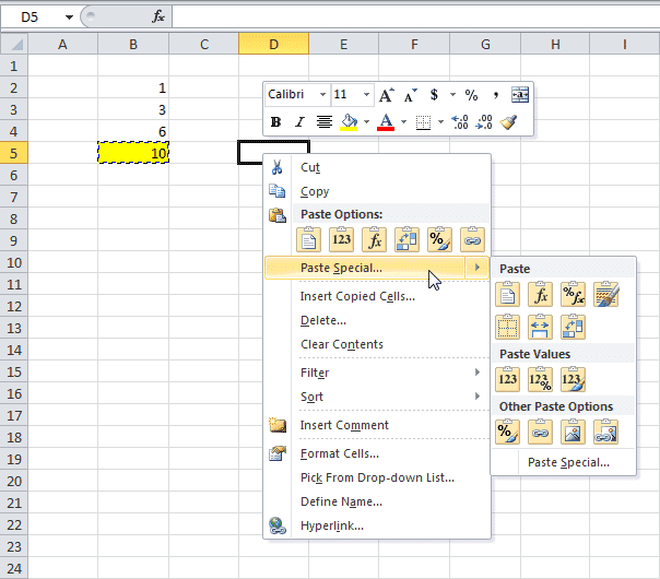 Вставить параметры в Excel