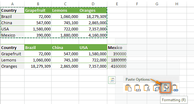 Транспонировать данные в Excel