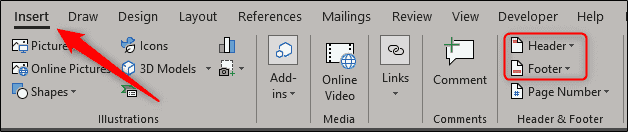 Вставить верхний или нижний колонтитул