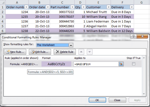 Цвет строки по значению ячейки в Excel