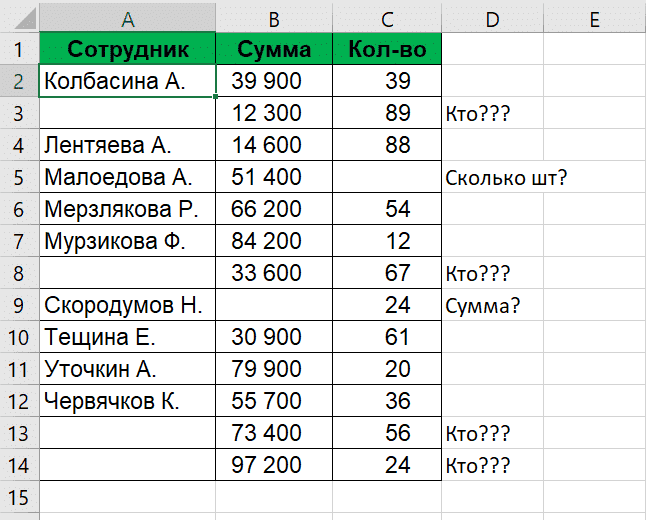 Последнее значение в столбце Excel