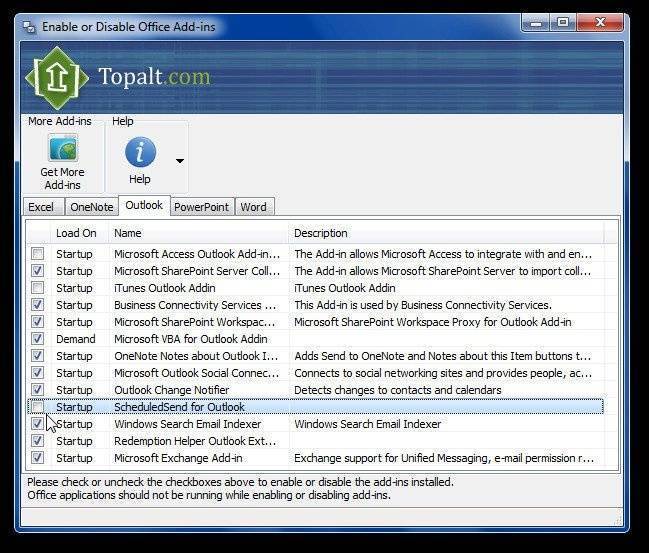включить отключить надстройки Office 2010