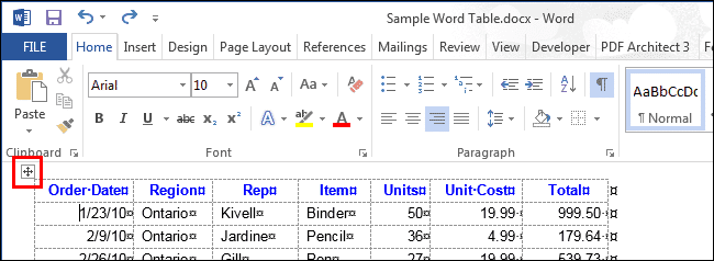 Как выделить таблицу в Word