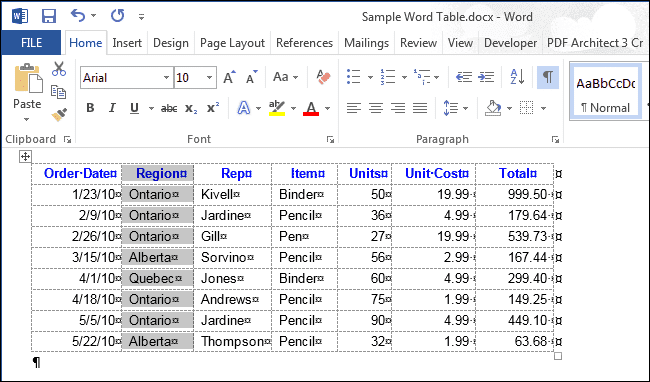 Как выделить таблицу в Word
