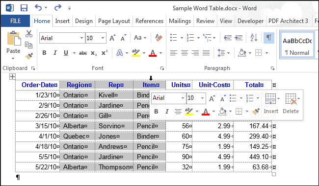 Как выделить таблицу в Word