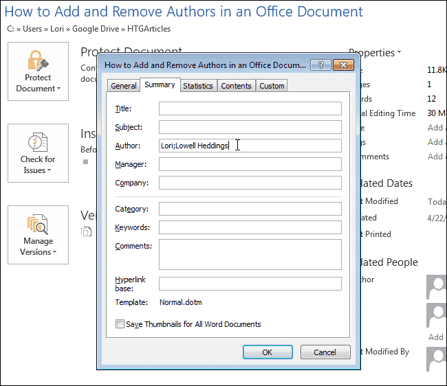 Добавить и удалить автора документа в Word