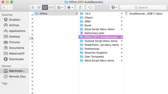Автоматическое восстановление Office 2011 Mac