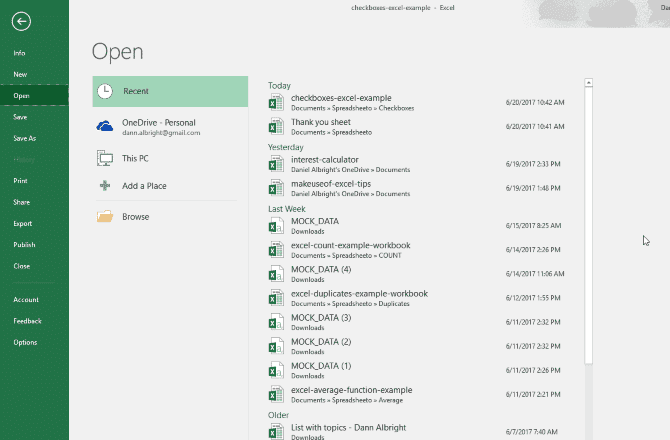откройте браузер Excel