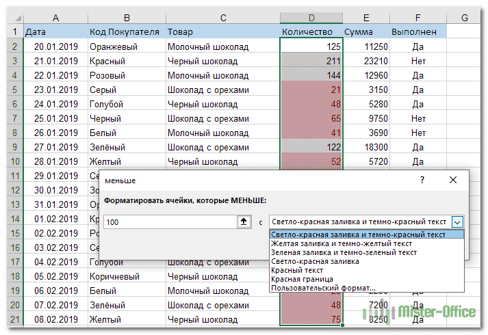 выбирает значения ниже определенного