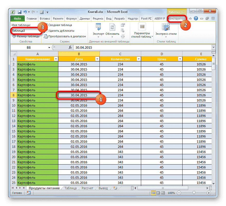 Название таблицы в Microsoft Excel