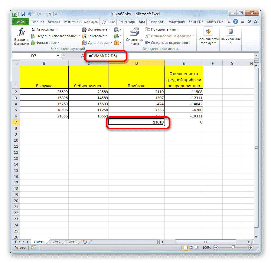 Результаты AMPS в Microsoft Excel 