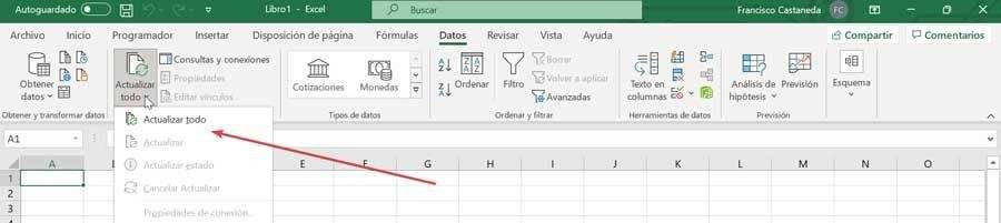 Задача обновления Excel