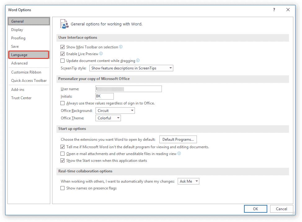Параметры слова